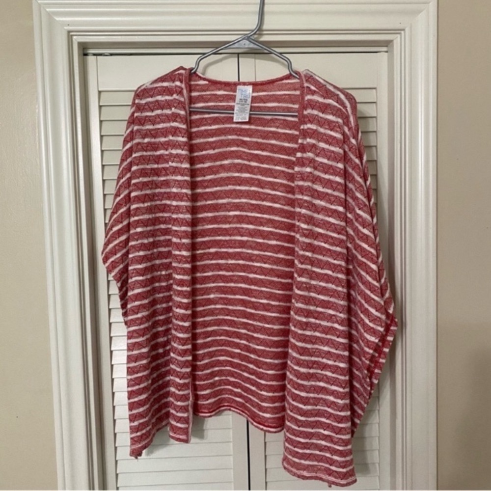 Time & True Red and White Striped Cardigan